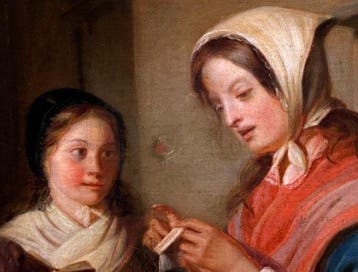 Franse school (XIX) - La Leçon de couture – Mère et fille