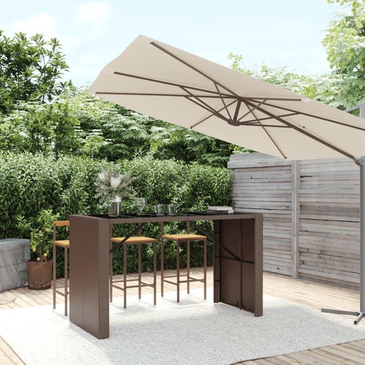 vidaXL Bartafel met glazen blad 185x80x110 cm poly rattan, Tuin en Terras, Tuintafels, Nieuw, Verzenden
