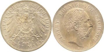 Duitsland 2 Mark Albert Sachsen 1901 E praegefrsich/stemp..., Verzenden, België