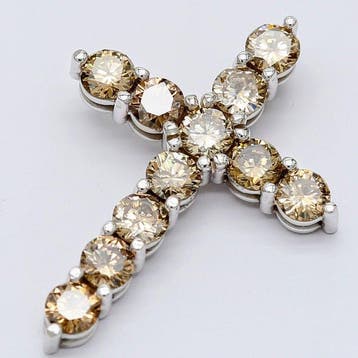 Pendentif en forme de croix - 14 carats Or blanc - 1.81ct.