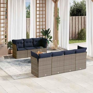 vidaXL 8-delige Loungeset met kussens poly rattan grijs, Verzenden, Nieuw, Loungeset