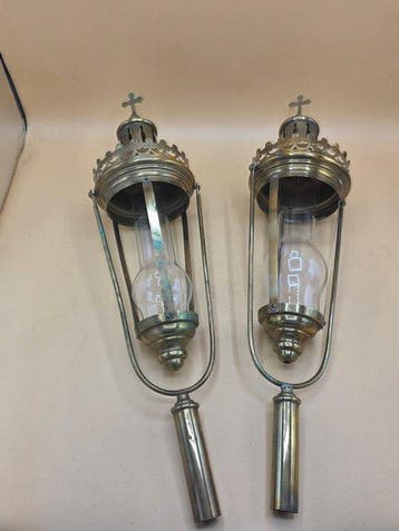 Paire de lanternes de procession - 50 cm (2) - Laiton, Verre