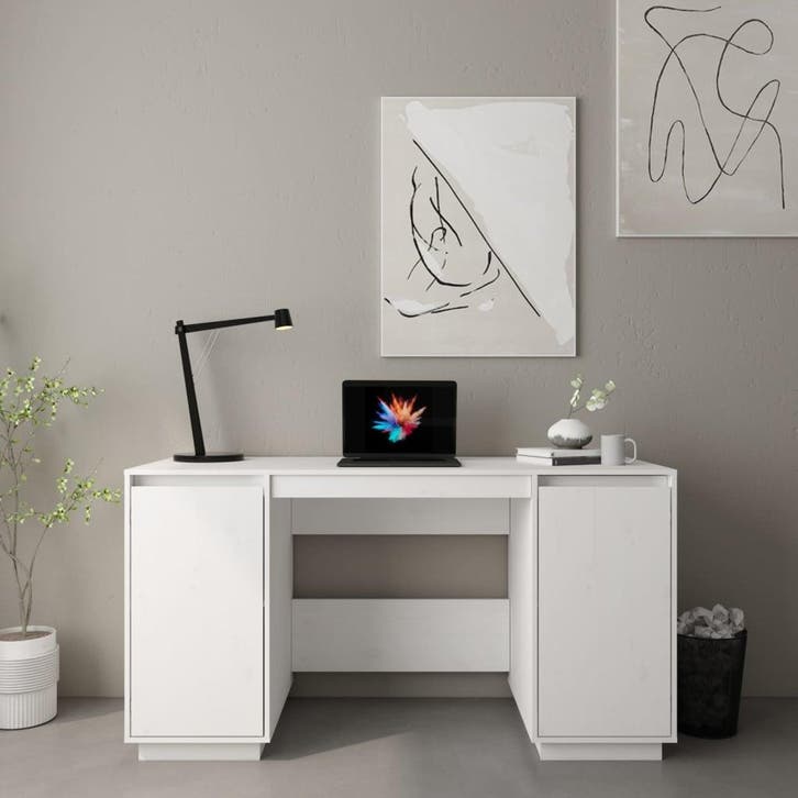 vidaXL Bureau 140x50x75 cm massief grenenhout wit, Huis en Inrichting, Bureaus, Nieuw, Verzenden