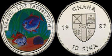 Ghana 10 sika 1997 Marine-life protection koper-nikkel, Timbres & Monnaies, Monnaies | Amérique, Verzenden