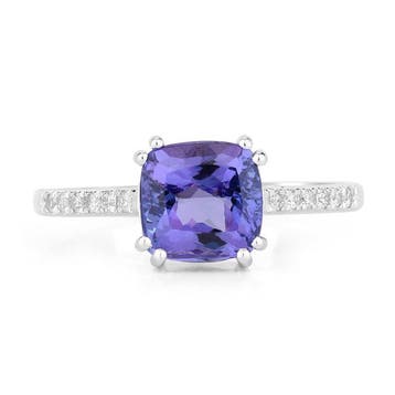 Ring - 14 karaat Witgoud - 2.72ct. tw. Tanzaniet - Diamant -