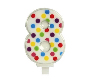 Kaars 8 Jaar Confetti 6,5cm, Verzenden, Nieuw