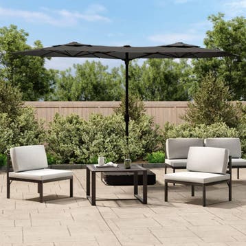 vidaXL Parasol dubbel dak met LEDs 316x145 cm, Verzenden, Nieuw