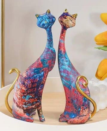 Sculpture, Set di 2 Gatti inseparabili - 24 cm - Résine -