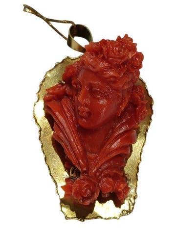 Ketting met hanger - 18 karaat Geel goud Bloedkoraal -