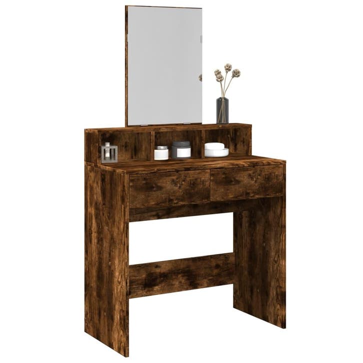 vidaXL Kaptafel met spiegel 80x41x144,5 cm gerookt, Huis en Inrichting, Tafels | Kaptafels, Nieuw, Verzenden