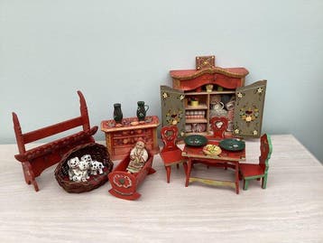 Dora Kuhn - Speelgoed meubels Zeldzame set vintage houten, Antiek en Kunst