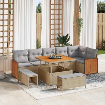 vidaXL Tuinbank Set 9 st 9-Aantal zitplaatsen Beige en, Verzenden, Nieuw