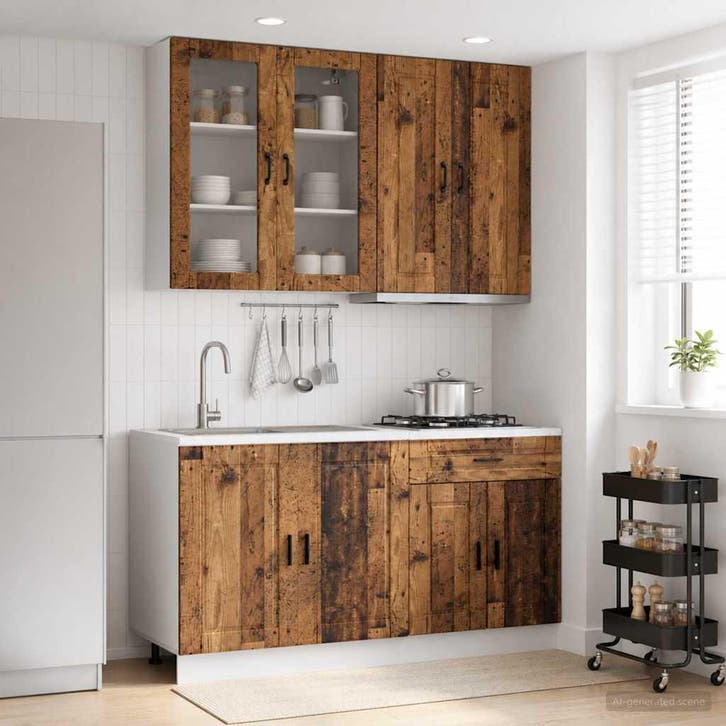 vidaXL Keukenblok PORTO 4 pcs Oud hout Bewerkt hout, Maison & Meubles, Armoires | Autre, Envoi