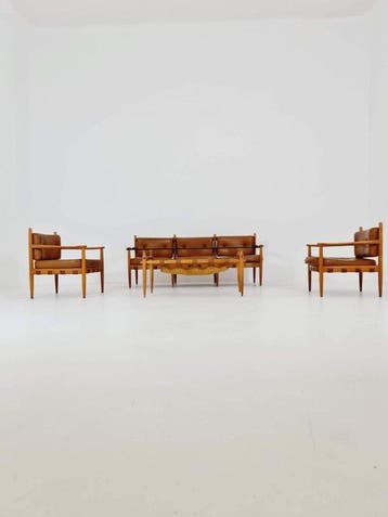 Sofa (4) - Hout, Glas, Leder