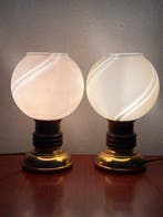 Tafellamp (2) - Metaal, Glas, Hout