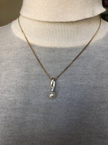 Collier - 18 carats Or jaune Perle - Diamant, Nieuw