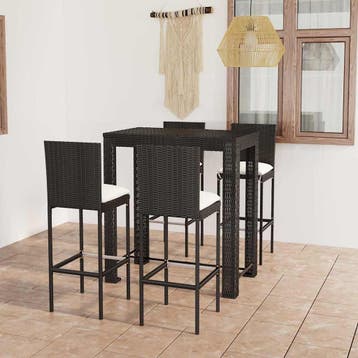 vidaXL 5-delige Tuinbarset met kussens poly rattan zwart, Verzenden, Nieuw