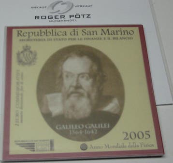 San Marino 2 Euro 2005 Galileo Galilei Jahr der Physik, Postzegels en Munten, Munten | Europa | Euromunten, Verzenden, België