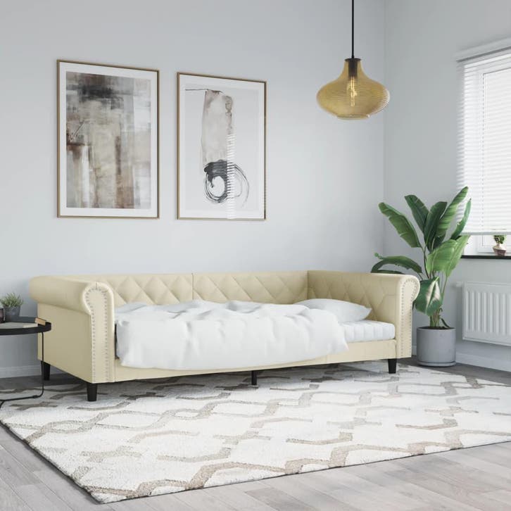 vidaXL Slaapbank 100x200 cm kunstleer crèmekleurig, Huis en Inrichting, Slaapkamer | Bedden, Nieuw, Verzenden