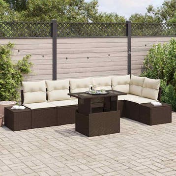 vidaXL Tuinbank Set 7 st Bruin en Crème poly rattan, Verzenden, Nieuw