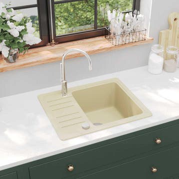 vidaXL Gootsteen enkele bak graniet beige, Verzenden, Nieuw
