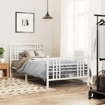 vidaXL Bedframe met hoofd- en voeteneinde metaal wit 90x200, Verzenden