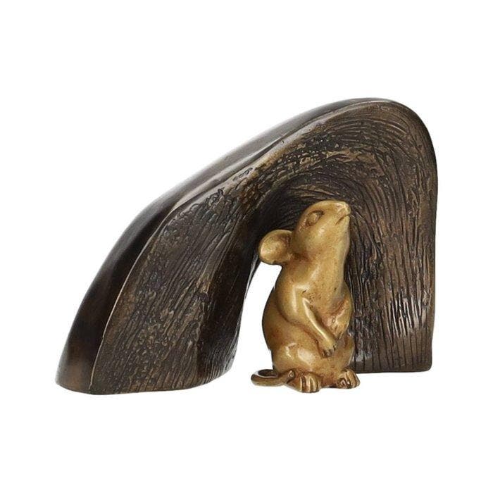 Beeldje - Mouse in house - Brons, Antiek en Kunst, Kunst | Designobjecten