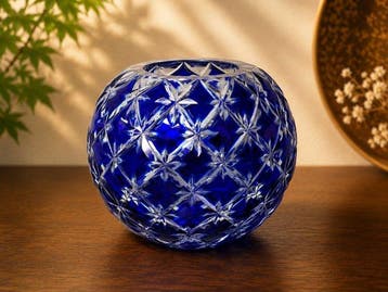 Vaas - Glas - Japan - Blauw geslepen glas (Zonder