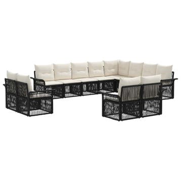 vidaXL Tuinbank Set 12 pcs Zwart en Crème Wit poly rattan, Verzenden, Nieuw