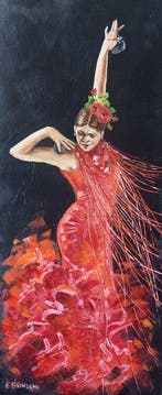 Elisa Brindani - Ballerina di flamenco in rosso, Antiek en Kunst