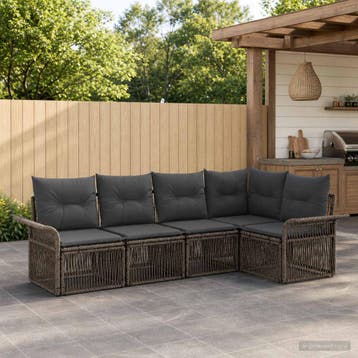 vidaXL Tuinbank Set 5 st Grijs poly rattan, Tuin en Terras, Verzenden, Nieuw