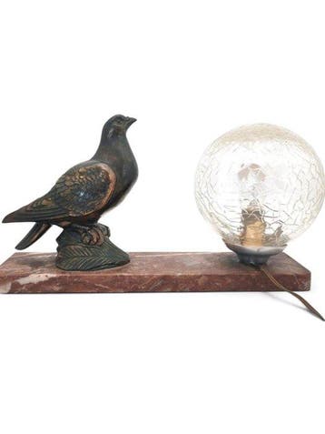 Lamp - Gepatineerd brons, craquelé, Calacatta marmer, Antiek en Kunst