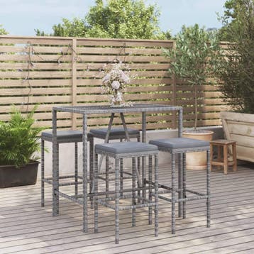vidaXL 5-delige Tuinbarset met kussens poly rattan grijs, Verzenden