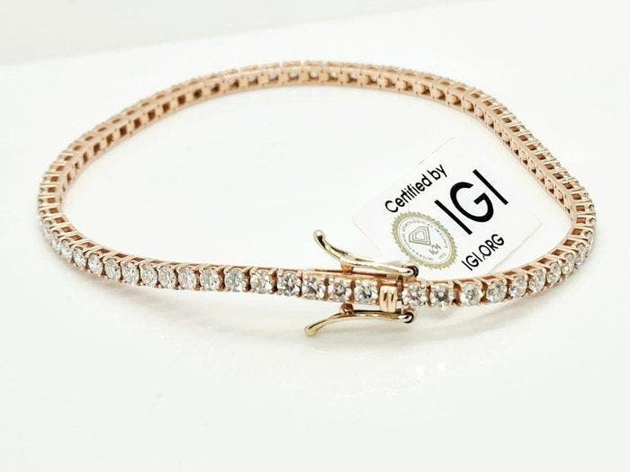 Bracelet de tennis - 18 carats Or rose - 2.80ct. tw. Diamant, Handtassen en Accessoires, Antieke sieraden