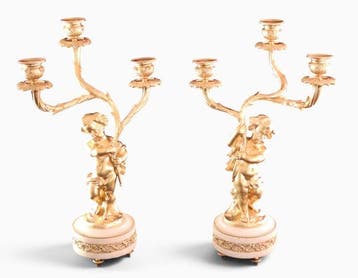Paar antieke vergulde kandelaars - Candélabre (2) - Bronze,