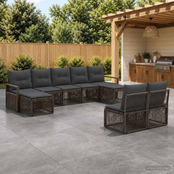vidaXL Tuinbank Set 9 st Grijs poly rattan, Verzenden, Nieuw