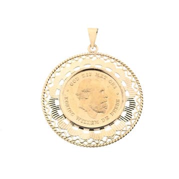 Gouden hanger van 10 gulden munt; Koning Willem De Derde..., Ophalen of Verzenden