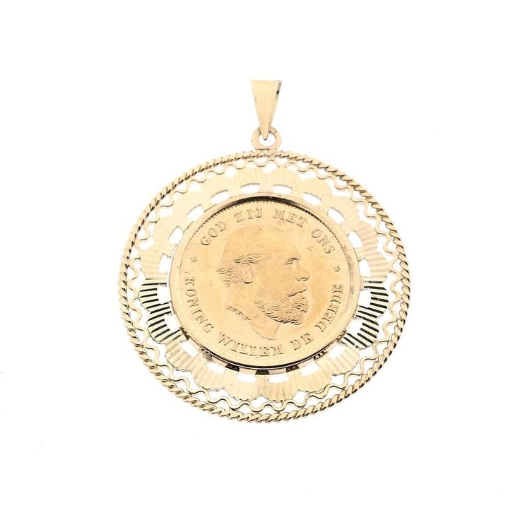 Gouden hanger van 10 gulden munt; Koning Willem De Derde..., Handtassen en Accessoires, Bedels, Gebruikt, Overige merken, Goud