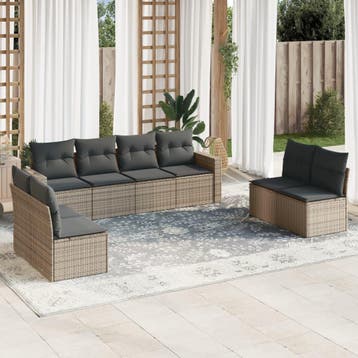vidaXL 9-delige Loungeset met kussens poly rattan grijs, Verzenden, Nieuw, Loungeset