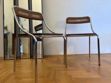 Stoel - Hout, Staal - Set van twee stoelen van chromen, Antiek en Kunst