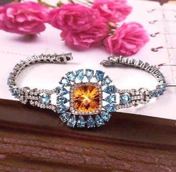 Sans prix de réserve - Bracelet Argent Citrine - Topaze
