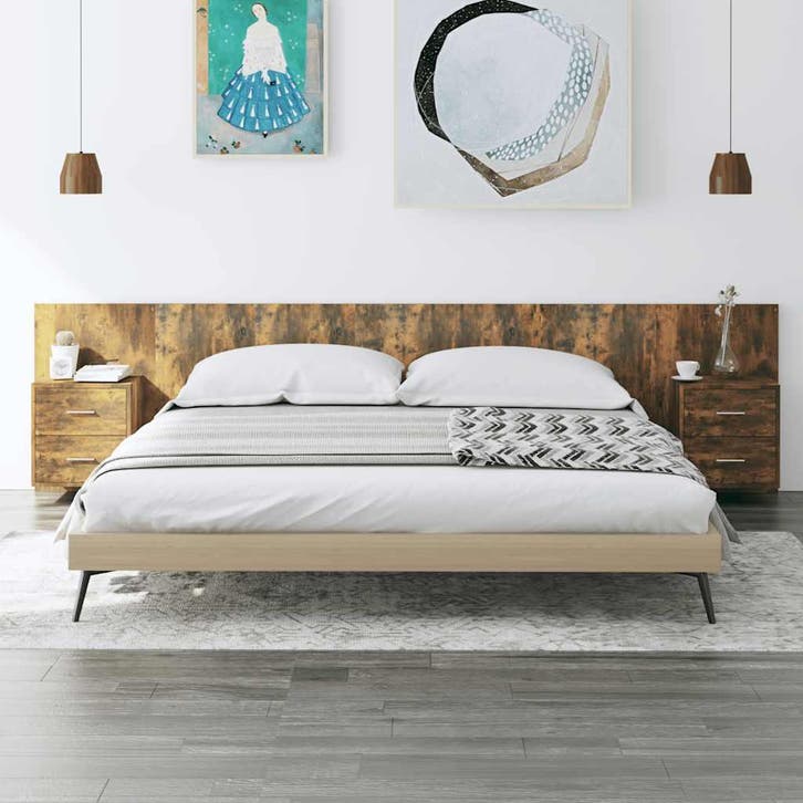 vidaXL Hoofdbord met kastjes bewerkt hout gerookt, Maison & Meubles, Chambre à coucher | Lits, Envoi