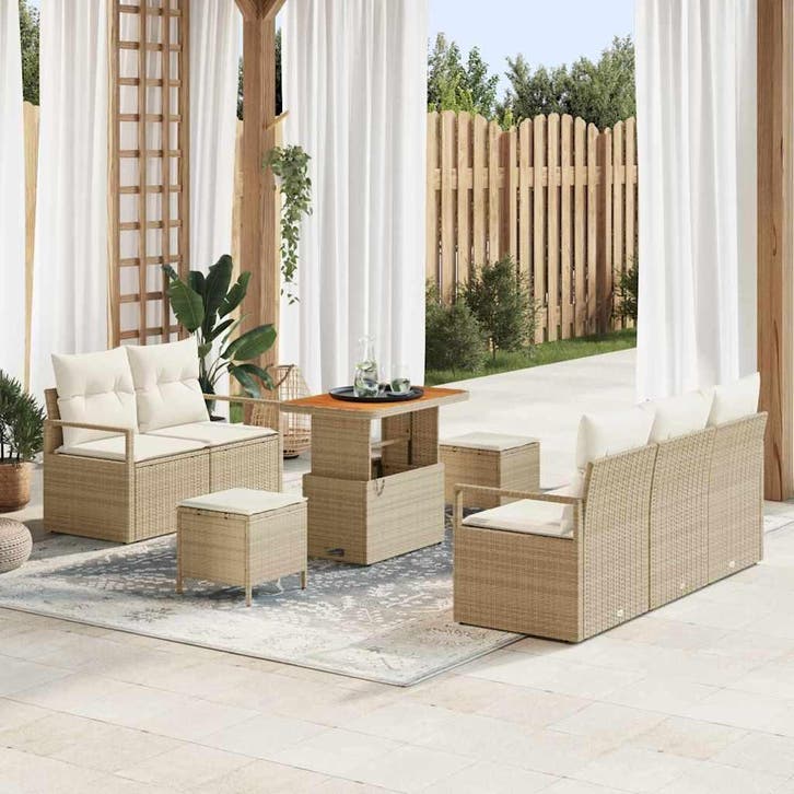 vidaXL Tuinbank Set met kussen met opslag 8 pcs Beige en, Jardin & Terrasse, Ensembles de jardin, Envoi