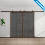 Dubbele stalen Schuifdeuren 6 Vlaks Brons Maatwerk Rook glas