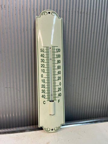 Emaille wandthermometer – Crèmekleurig – Klassiek vintage, Antiek en Kunst