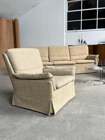 Carl Straub - Zitgroep - Wol, Hout - Fauteuil, 2-zits en