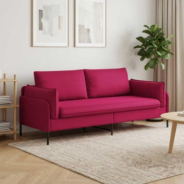 vidaXL 3-Zits Sofa 3-zits Wijnrood 222 x 81 x 89 cm fluweel, Huis en Inrichting, Verzenden, Nieuw