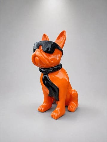 Beeld, funny dog with sunglasses in orange color - 60 cm -