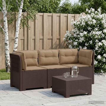 vidaXL 3-Zits Tu bank met Kussens Rattan Look PP Bruin, Verzenden