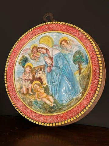 sculptuur, Tondo devozionale in ceramica smaltata e dipinta